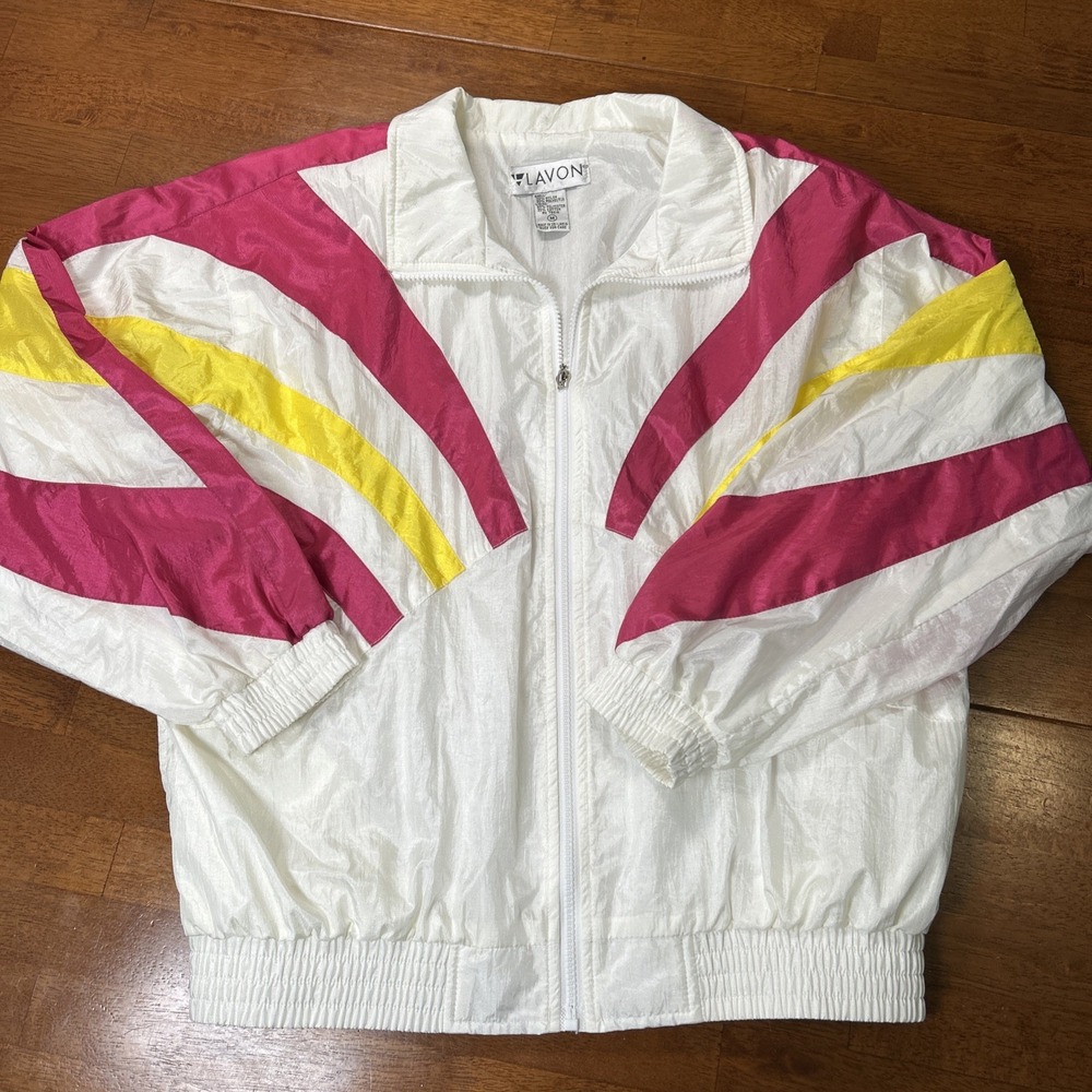 Vintage Lavon Jacket Women M Pink Yellow Windbreaker Color Block 90s Retro